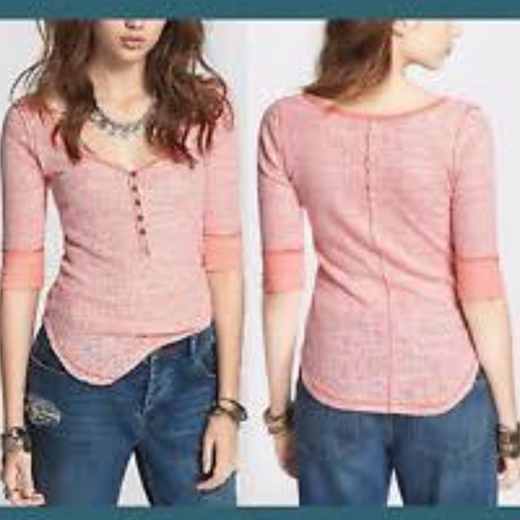 Free People Slub Henley Spiced Coral Top Small - Picture 3 of 4